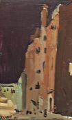 Yuri Khukhrov named verso Oil on panel  Tall building at night, indistinctly signed and dated '65