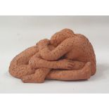 Marlene Badger terracotta sculpture - seated consoling couple, 10cm tall