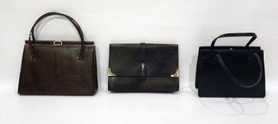 English leather and skin effect lady's brown handbag, lady's black leather Wiklor bag, small black