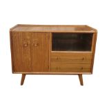 20th century Homeworthy teak/stained wood sideboard, glazed upper section, two drawers below and