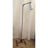 20th century spot lamp with brushed steel effect shade, tubular metal support on teak base