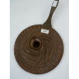 John Pearson, Newlyn school, copper chamber stick with plain tapered handle, circular base, with