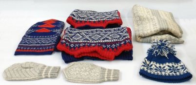 1970's hand knitted Norwegian hats, mittens, sweaters for adults and children (1 box)