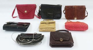 Various vintage bags including a Charles Jourdan black patent leather bag trimmed with silver and