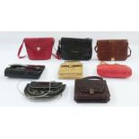 Various vintage bags including a Charles Jourdan black patent leather bag trimmed with silver and