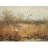 Hansing, oil on canvas, ducks in light amongst reeds, signed indistinctly 29.5 x 39cm