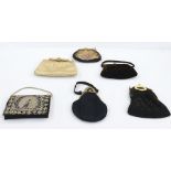 Various vintage evening bags including brown velvet with fixed metal frame, labelled 'Hollywood