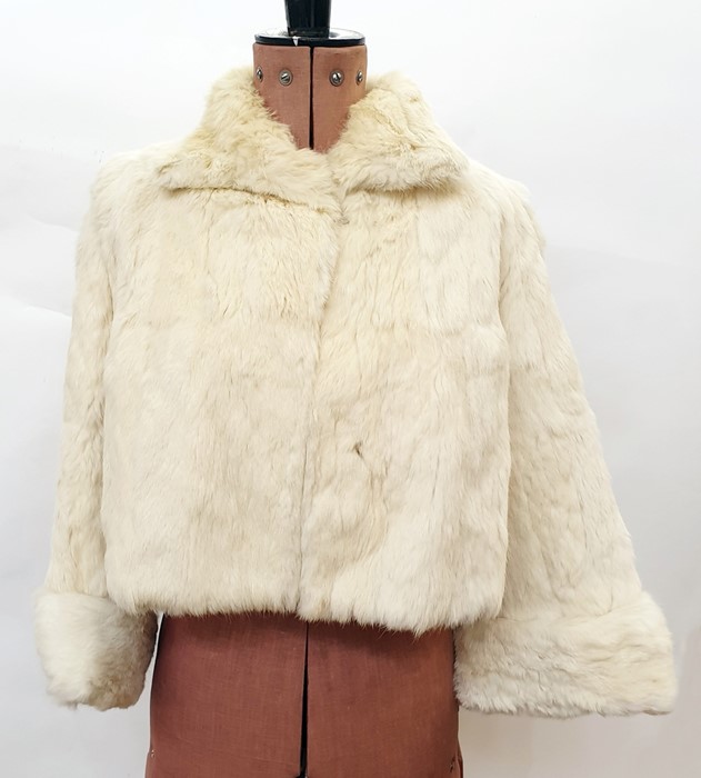 Vintage fur coat, possibly goat, White coney jacket, and a fox fur tippet and a white cony - Image 3 of 3