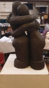 Marlene Badger cold cast bronze resin sculpture - hugging couple, approx. 122cm tall , on painted