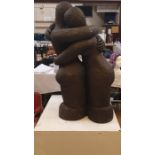 Marlene Badger cold cast bronze resin sculpture - hugging couple, approx. 122cm tall , on painted