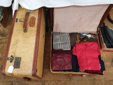 Large canvas and leather suitcase with a small matching made by 'Victor' Luggage, the smaller case