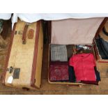 Large canvas and leather suitcase with a small matching made by 'Victor' Luggage, the smaller case