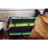 1950's vintage material, roll, black with green and white stripe with daisy detail in balck, paper