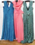Quantity of vintage 1950's evening dresses including peach chiffon labelled 'Kitty Copeland',