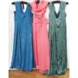 Quantity of vintage 1950's evening dresses including peach chiffon labelled 'Kitty Copeland',