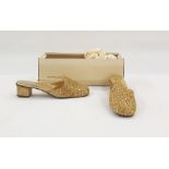Pair 1970's gold glitter mules, in original box made by S.L.S.
