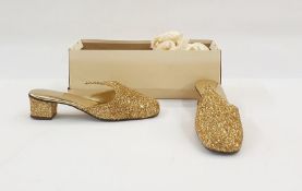 Pair 1970's gold glitter mules, in original box made by S.L.S.