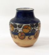 Royal Doulton stoneware vase, abstract fruit border,  No. 8001 102 92 BN, 19cm high