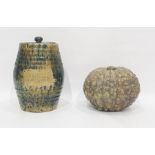 Studio stoneware vase in the form of a gourd, 19cm high and an earthenware sugar vase and cover,