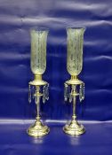 Pair cut glass and EPNS candlestick lustre vases,