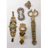 19th century, possibly bird's eye maple, box and contents of assorted costume jewellery including