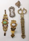 19th century, possibly bird's eye maple, box and contents of assorted costume jewellery including