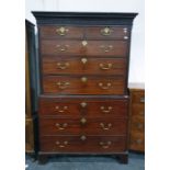 Late Georgian mahogany chest on chest, with dentil cornice, blind fretwork frieze to top and