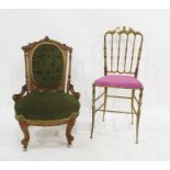 Brass framed dressing table chair, a mahogany oval two-tier centre table and an early Victorian