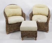 Cane conservatory suite comprising four chairs, two footstools and a coffee table (7)