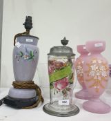 Victorian opaline vase converted as table lamp, ba