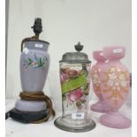 Victorian opaline vase converted as table lamp, ba