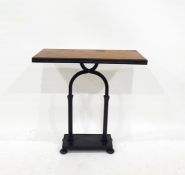 Cast metal and leather-topped occasional table, rectangular, on round arch support, rectangular base