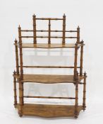 Victorian bamboo and polished wood three-tier open wall shelves, 78cm high