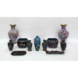 Japanese cloisonne enamel vase decorated irises on a blue ground (damaged) and a large quantity of