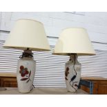 Pair ceramic bodied, cream ground and foliate decorated table lamps , with cream shades (2)
