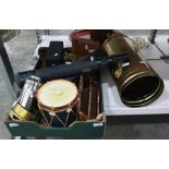 Drum-pattern ice box, a telescope, brass and other collectable items