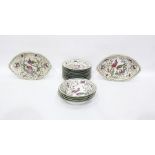 Continental porcelain dessert service decorated with pair Asiatic pheasants on flowering branches