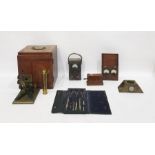 Brass microscope, a train describer automatic cut out switch and other scientific instruments