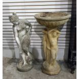 Reconstituted stone bird bath/planter with large bowl supported by The Three Graces, 81cm high and a