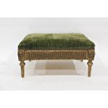 Low green upholstered stool in gold sprayed bergere frame, on turned supports Condition ReportWidth-