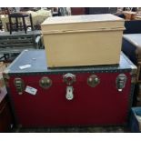 Large canvas and metal travelling trunk and a painted tin trunk (2)