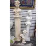 Ceramic fluted column plinth bearing the bust of a woman, Grecian style, a white ceramic plinth with