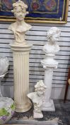 Ceramic fluted column plinth bearing the bust of a woman, Grecian style, a white ceramic plinth with