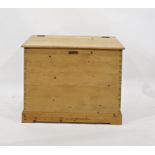 Late 19th/early 20th century pine chest, the rectangular top above the plain sides, plinth base,