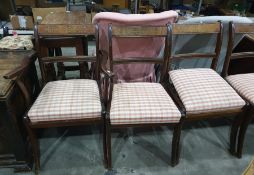 Set of five mahogany and brass-inlaid Regency style chairs (3+2) (5)