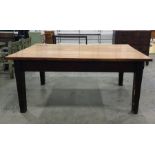 Large rectangular-topped farmhouse table with replacement formica top, pine base on square section