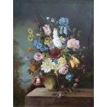 Unattributed Oil on board Still Life - Floral Study initialled lower right Jann (?)  79 x 59 cms and