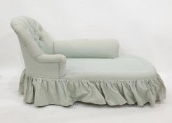 Victorian style button-upholstered chaise longue with loose cushion and on end turned tapering