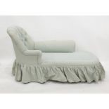 Victorian style button-upholstered chaise longue with loose cushion and on end turned tapering