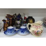 Royal Doulton pottery jug "Pomeroy" pattern, set of three Victorian copper lustre graduated jugs,